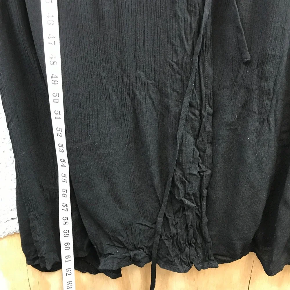 New Lulus Black Wrap Maxi Dress Flutter Sleeve Tie Waist Textured L - Picture 10 of 12
